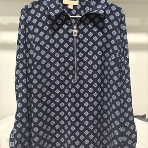 Michael Kors Navy Geometric Zip-Up Top